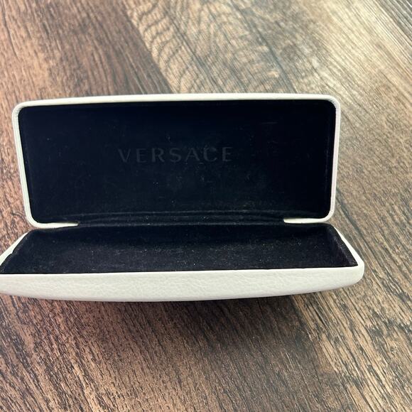 Versace Glasses Case Leather White Cream Gold Embossed Hard Clamshell - Picture 2 of 5